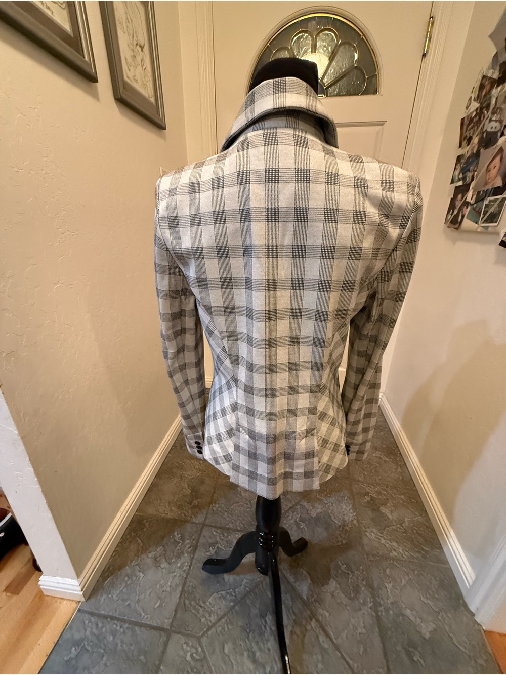 CAbi Light Gray Plaid Blazer with Navy Lining - Picture 2 of 5